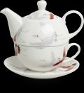 Tea for One, Kranich Motiv, Teekanne und Teetasse