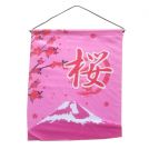 Textil-Bild, Fujiyama in pink zur Kirschbluete, 35x45cm