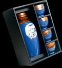 Sake Set, 5 teilig, blau mit braun, in Geschenkverpackung